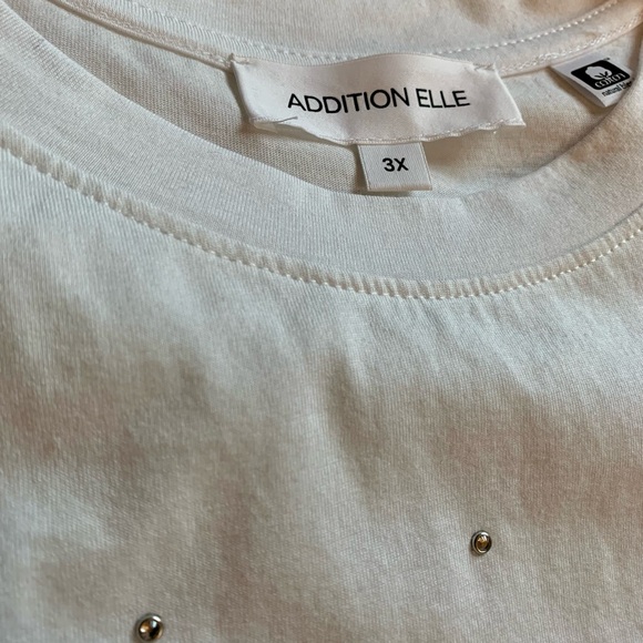 129 NWOT ADDITION ELLE classic white tee with rhinestones - Picture 5 of 7